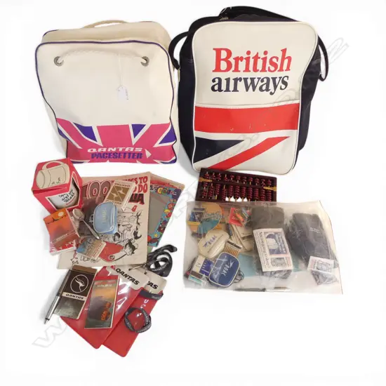 2 AIRLINE BAGS & ACCOMPANYING PARAPHENALIA, QANTAS & BRITISH AIRWAYS