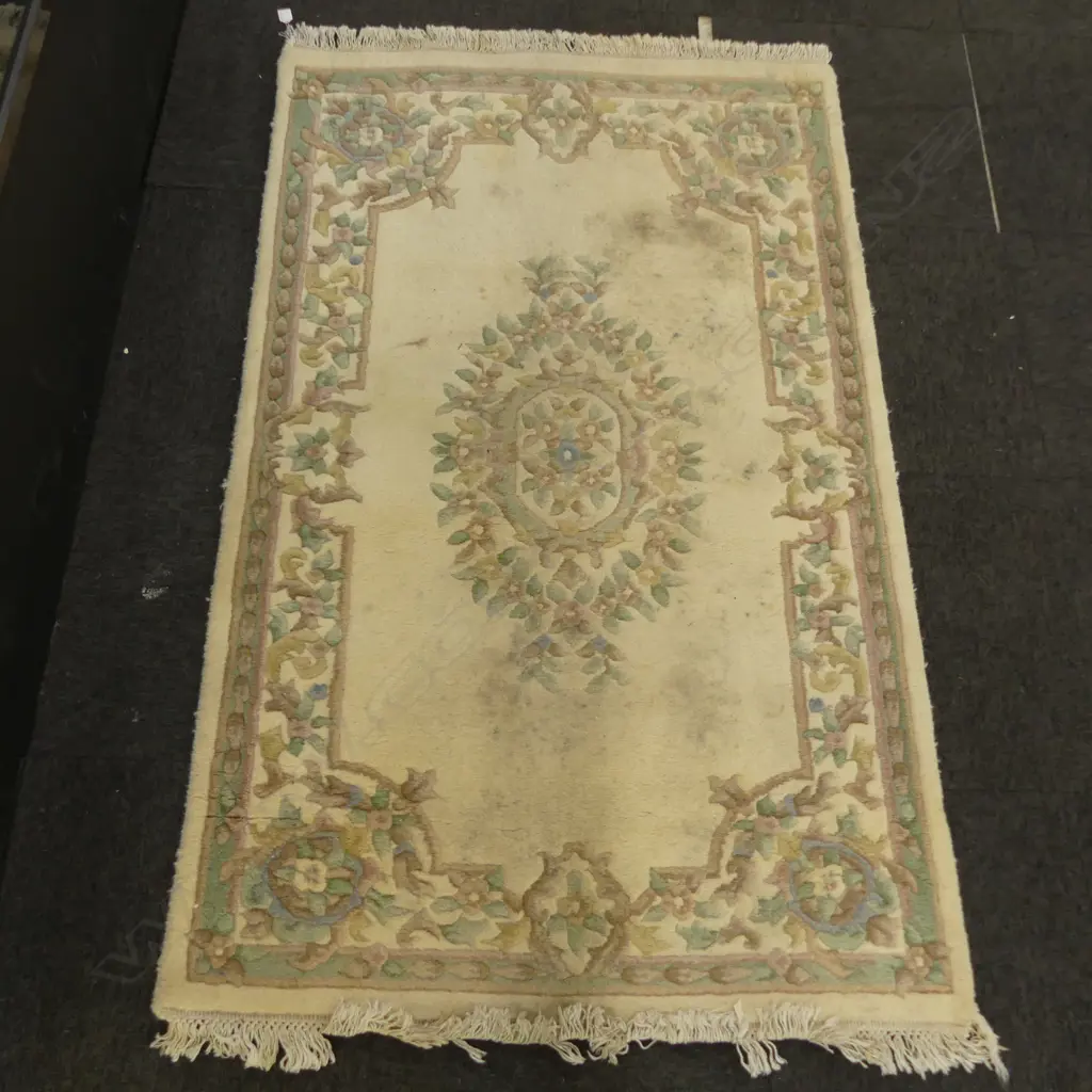 HAND KNOTTED INDIAN CREAM RUG W1030MM Image 1++