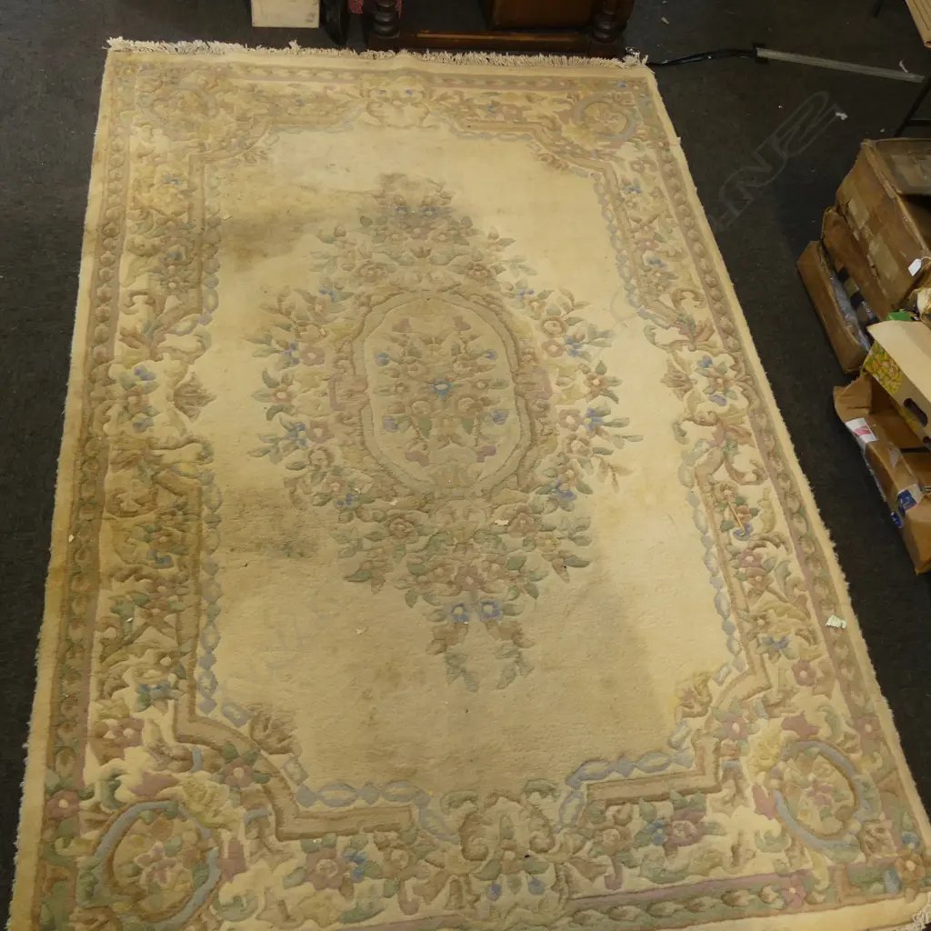 HAND KNOTTED PALE WOOL PILE RUG 2450x1350mm some wear Image 1++