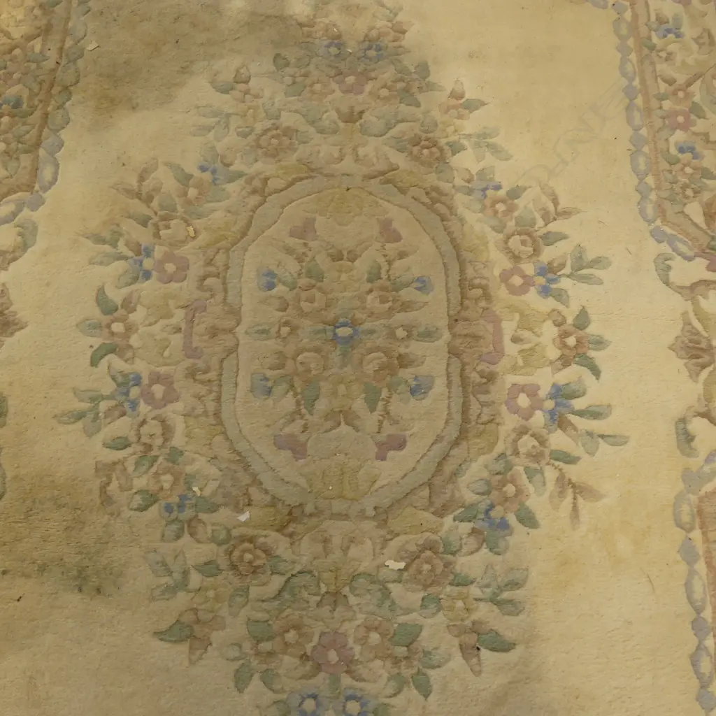 HAND KNOTTED PALE WOOL PILE RUG 2450x1350mm some wear Image 1++