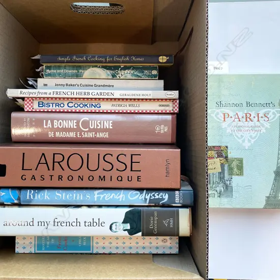 FRENCH COOKERY,10 VOLS, INCLUDING LAROUSSE (2009), BECK & CHILD, MADAME DE ST ANGE, JENNY BAKER, RICK STEIN