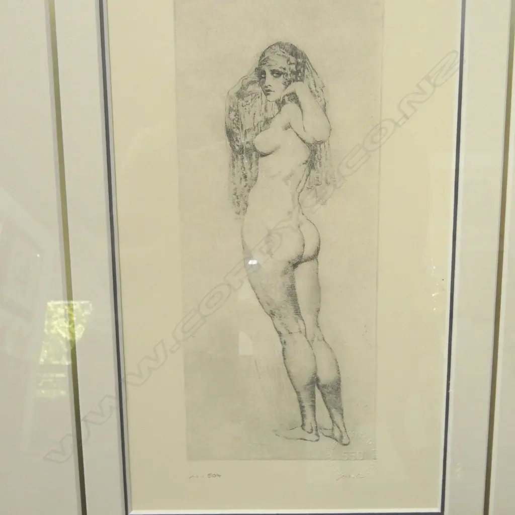 NORMAN LINDSAY, 'COUQUETTE' FASCIMILE PRINT, ED. 504/550, 240 X 100mm (in elaborate frame) Image 1++