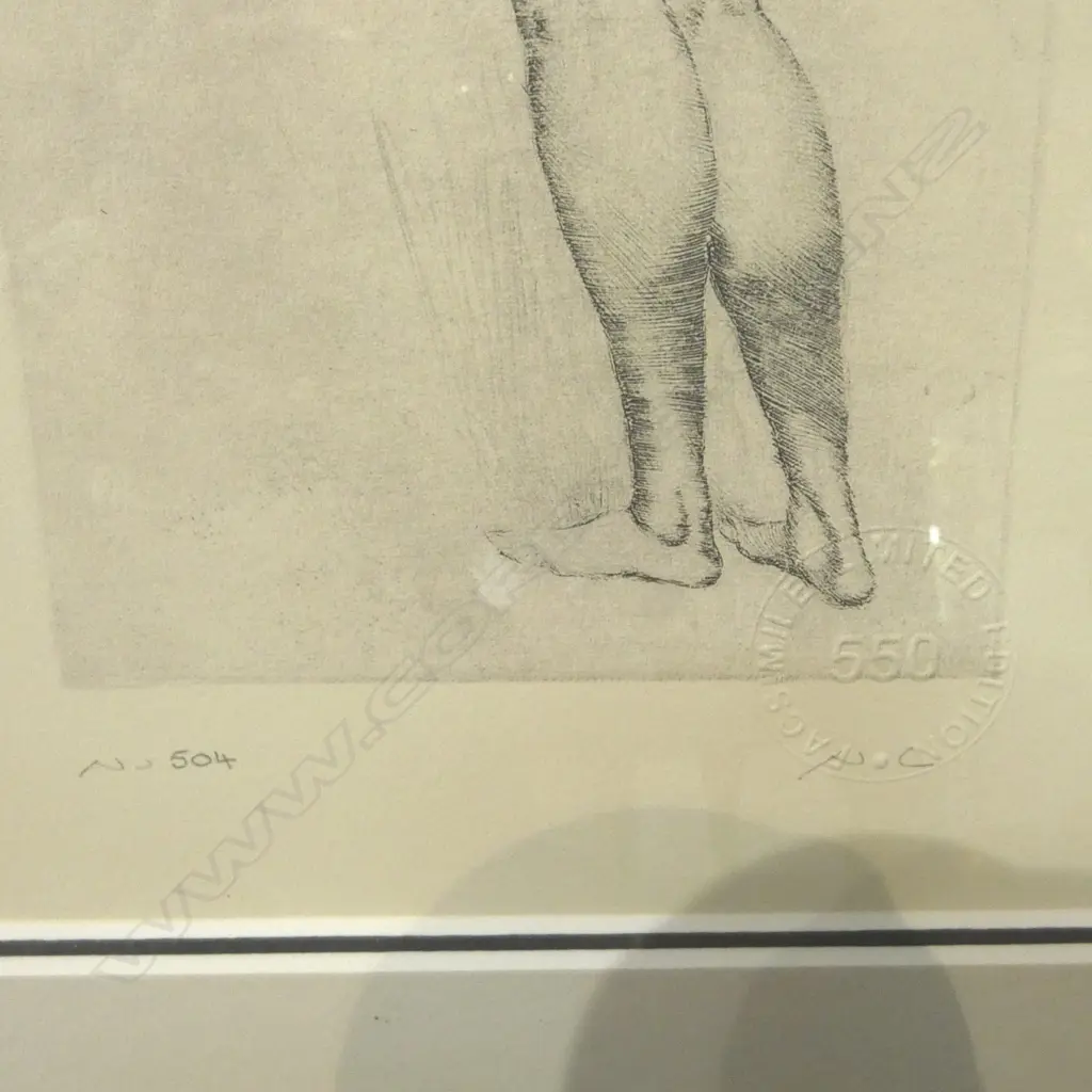 NORMAN LINDSAY, 'COUQUETTE' FASCIMILE PRINT, ED. 504/550, 240 X 100mm (in elaborate frame) Image 1++