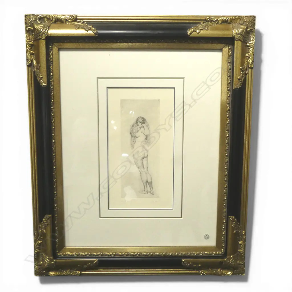 NORMAN LINDSAY, 'COUQUETTE' FASCIMILE PRINT, ED. 504/550, 240 X 100mm (in elaborate frame) Image 1++