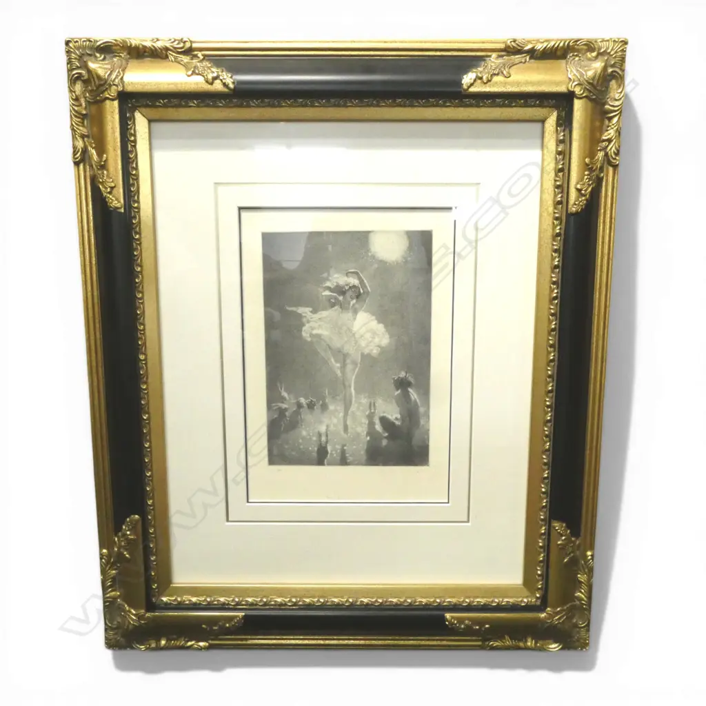NORMAN LINDSAY,  'THE AUDIENCE' FASCIMILE PRINT ED. 224/550, 245 X 170mm (in elaborate frame) Image 1++