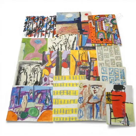 LGE QUANTITY OF UNFRAMED CONTEMPORARY ABSTRACT WORKS ON PAPER BY CAMILLE AND OTHER ARTISTS (SOME FOXING) 670 X 510MM 