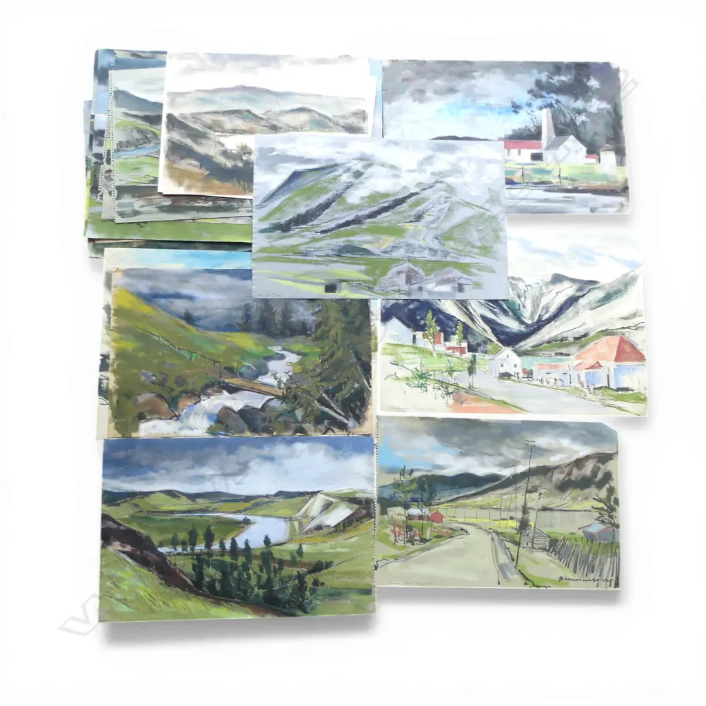 HELLMUTH WEISSENBORN, LGE GROUP OF LANDSCAPES, PASTEL OR CHARCOAL ON PAPER, SOME SIGNED, 370 x 560mm (approx) Image 1++