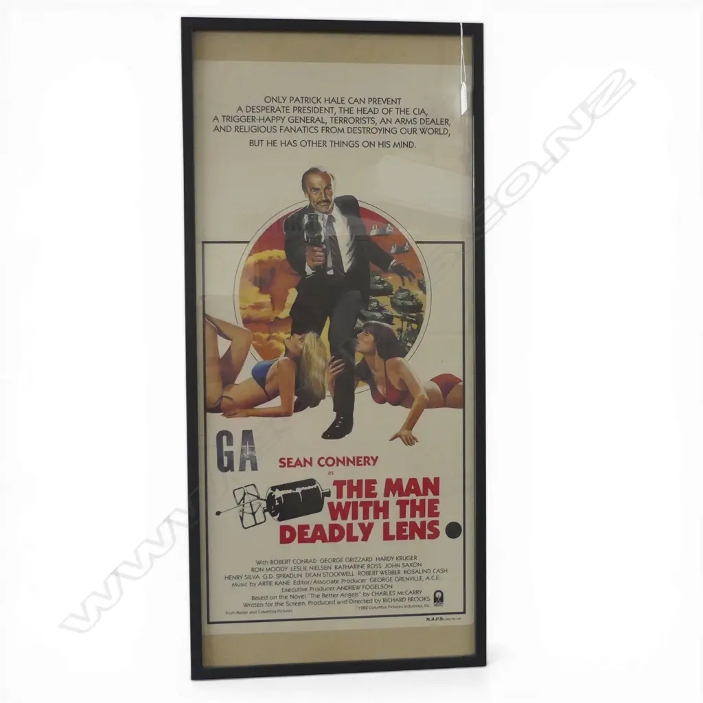 FRAMED VINTAGE 'SEAN CONNERY THE MAN WITH THE DEADLY LENDS' 1982 LITHOGRAPH POSTER 680x335mm Image 1++