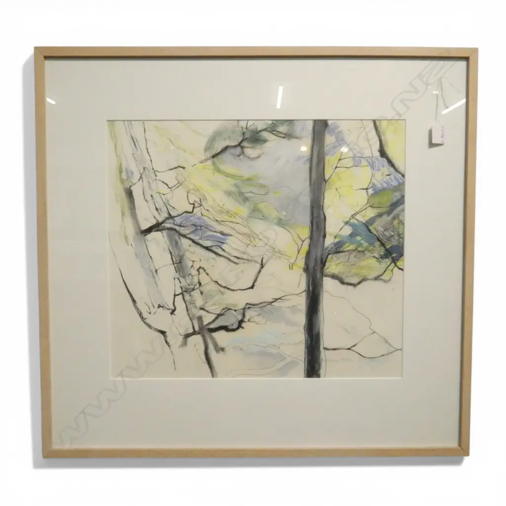 Julia van Helden(1938-) untitled abstract bush scene oil stick and charcoal on paper. Signed and dated '88. 420 x 475mm. Image 1++