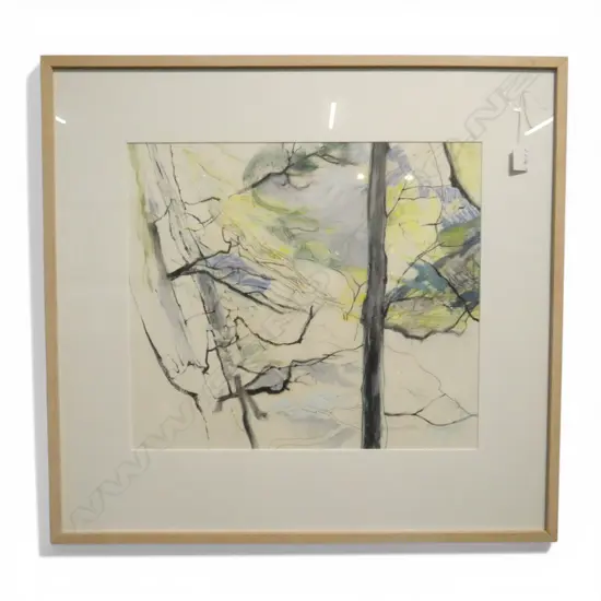 Julia van Helden(1938-) untitled abstract bush scene oil stick and charcoal on paper. Signed and dated '88. 420 x 475mm.