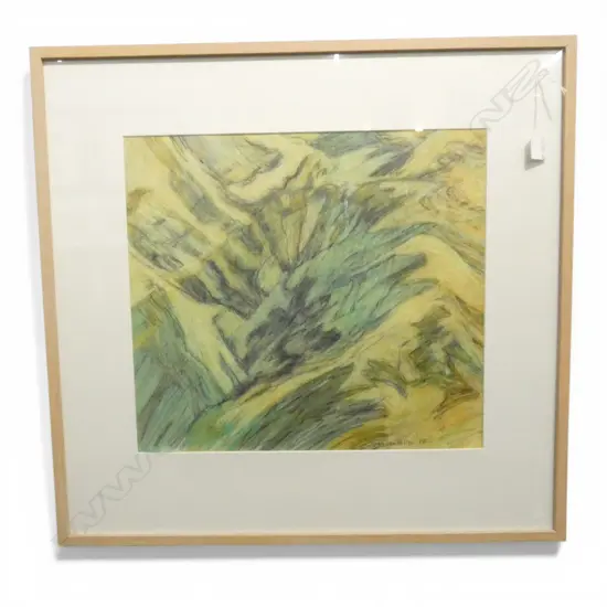 Julia van Helden (1938-) untitled valley landscape oil stick and charcoal on paper. Signed and dated '88. 420 x 465mm.