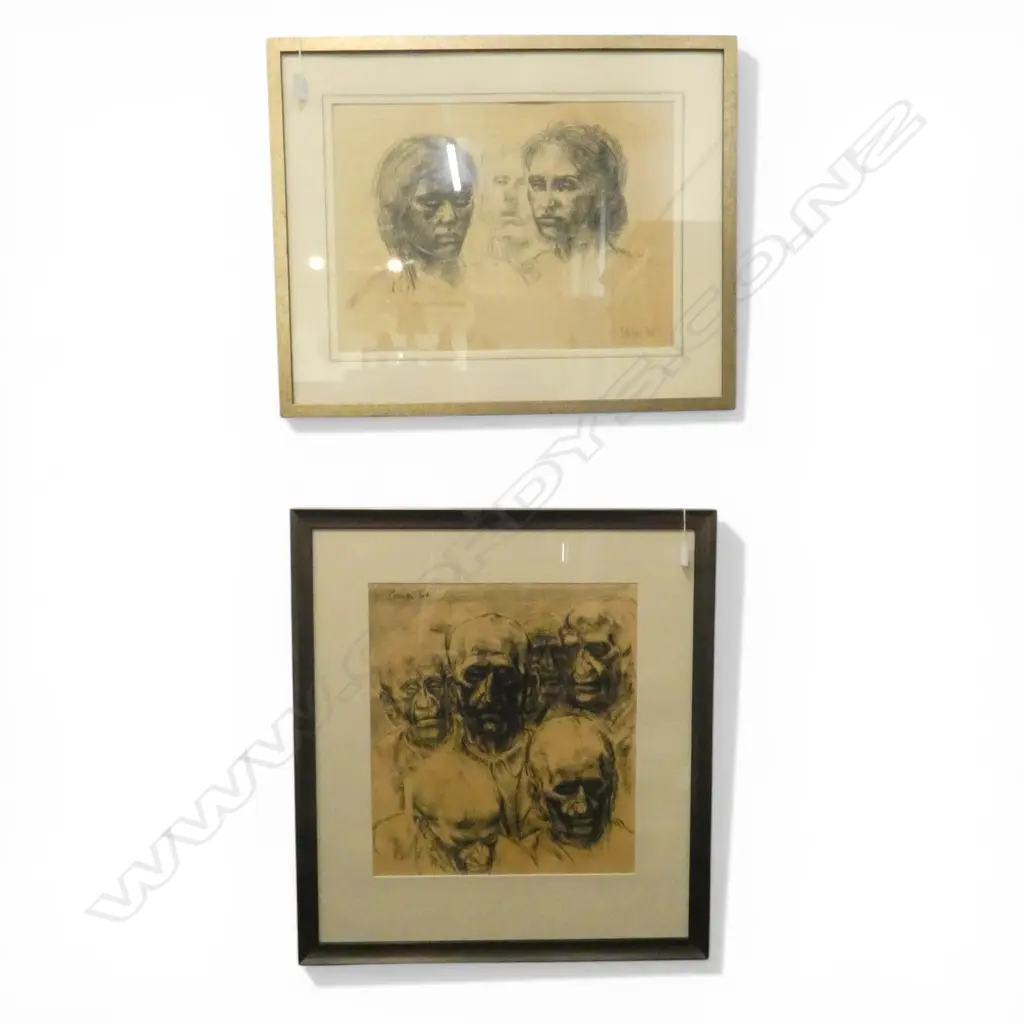 ANTHONY (TONY) STONES, 'THREE MARYS' & 'SELF PORTRAIT', 1966, CHARCOAL, 400 X 450mm (LARGEST) - MOLLERS GALLERY LABEL  Image 1++