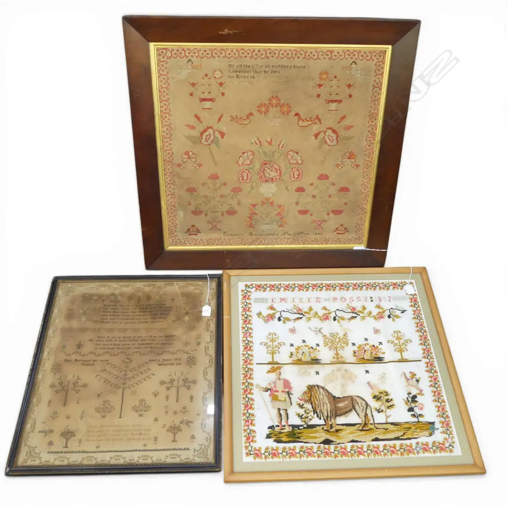 3 EARLY EMBROIDERED SAMPLERS 575x600mm Image 1++