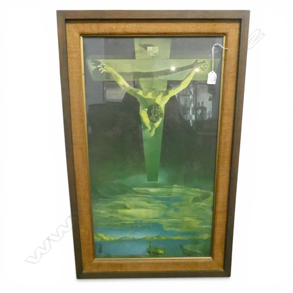 FRAMED PRINT of SALVADOR DALI'S CHRIST OF ST. JOHN. 830 X 520mm some mould on glass interior Image 1++