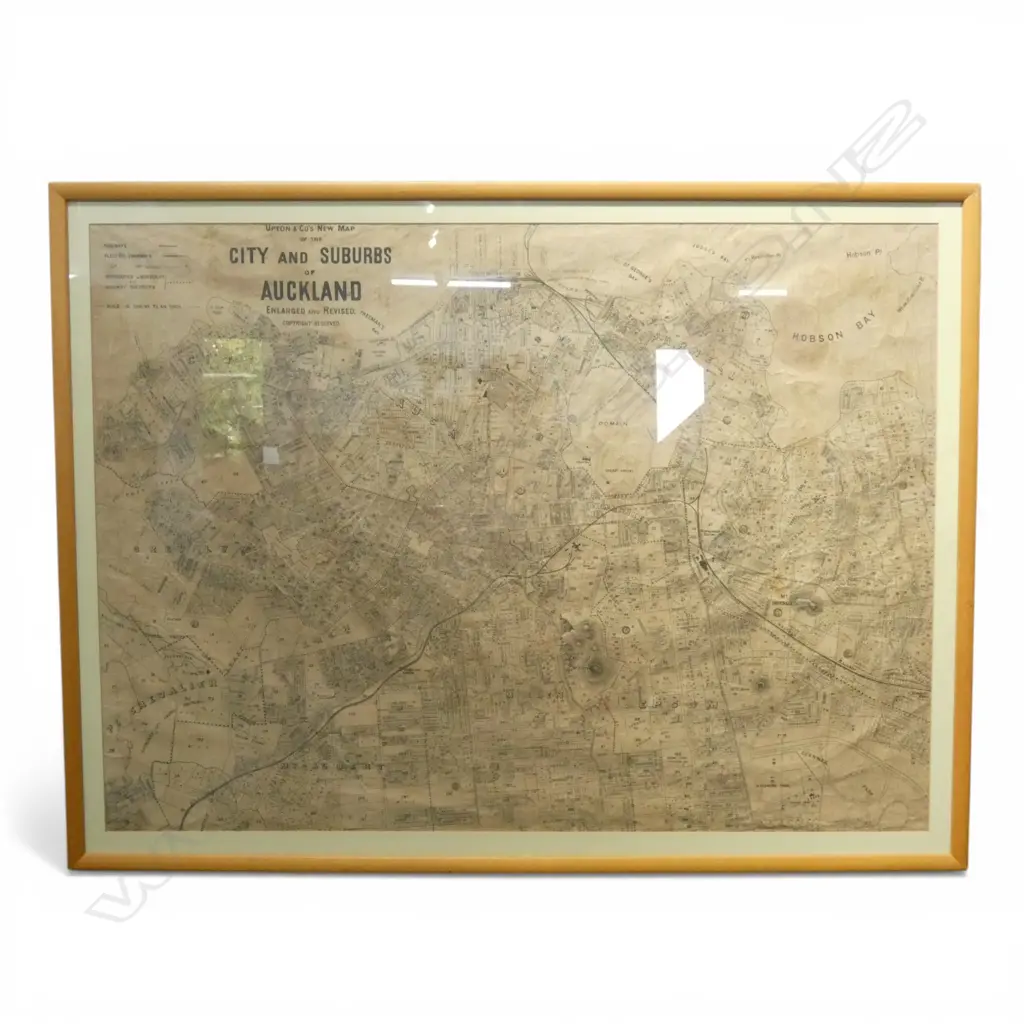 FRAMED AUCKLAND MAP C.1906 'Upton & Co's New Map of the city and suburbs of Auckland - Enlarged & revised' 690x960mm Image 1++