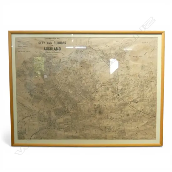FRAMED AUCKLAND MAP C.1906 'Upton & Co's New Map of the city and suburbs of Auckland - Enlarged & revised' 690x960mm