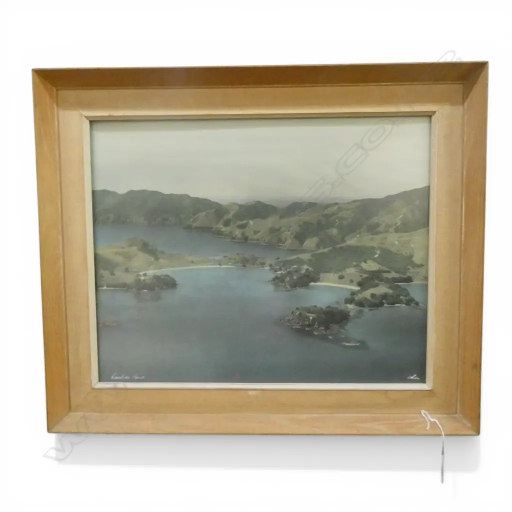 WHITES AVIATION HAND COLOURED PHOTO. 'RAWHITI POINT' Bay of Islands. Signed & entitled. H.400 x 500mm Image 1++