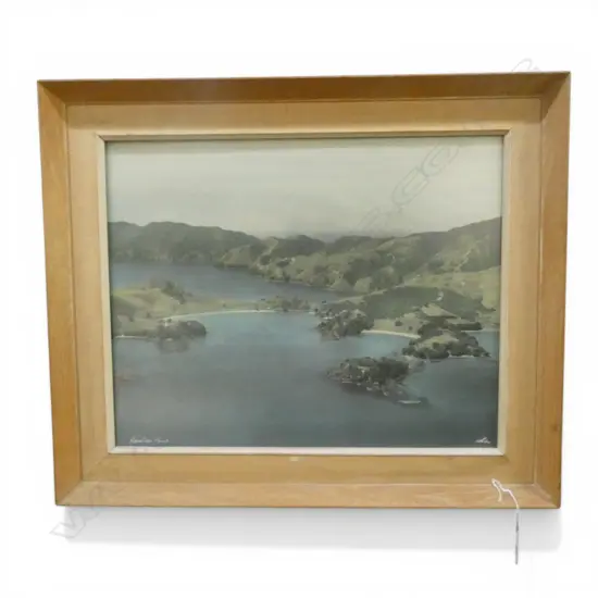 WHITES AVIATION HAND COLOURED PHOTO. 'RAWHITI POINT' Bay of Islands. Signed & entitled. H.400 x 500mm