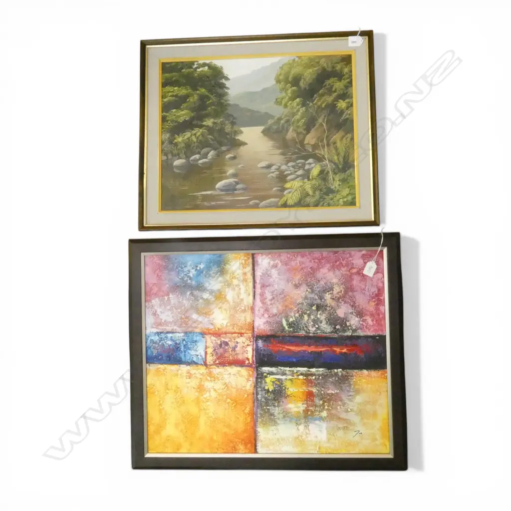 2 PAINTINGS; DIANA L. STEWART, RIVER SCENE, OIL 395x490mm + OTHER SIGNED WORK 490x590mm Image 1++