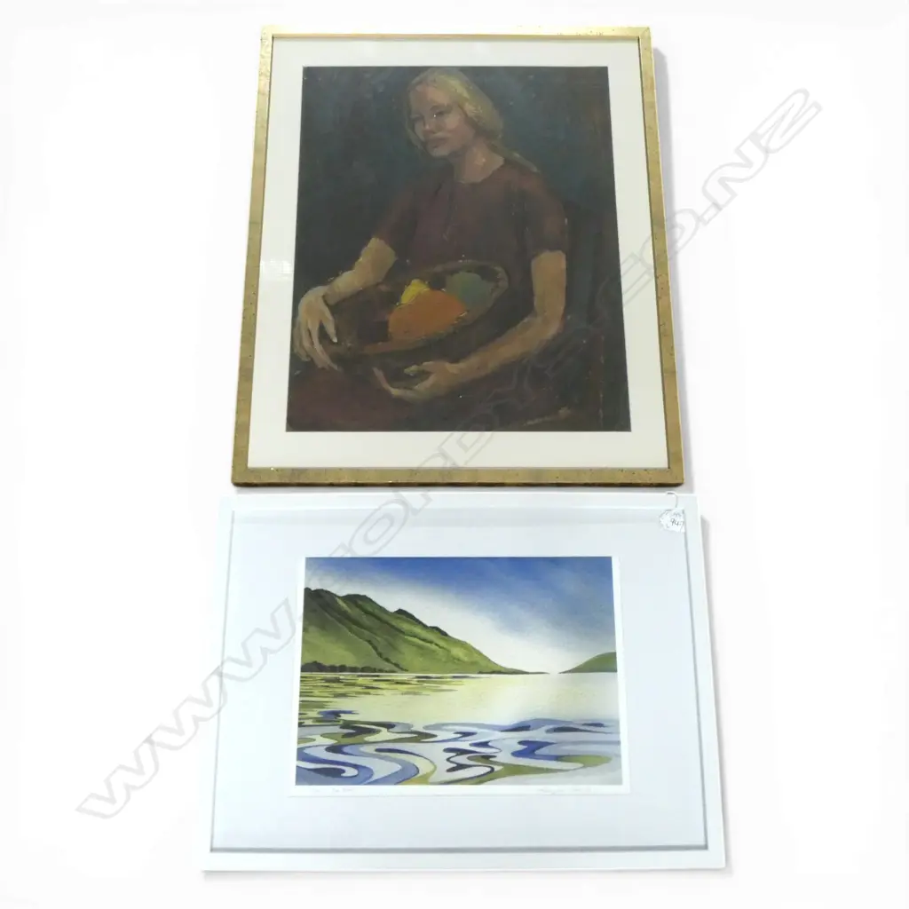 RAEWYN HARRIS, OUT ON THE WATER, PRINT, 290x410mm + ORIGINAL OIL OF A WOMEN by UNKNOWN ARTIST Image 1++