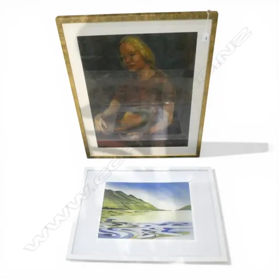 RAEWYN HARRIS, OUT ON THE WATER, PRINT, 290x410mm + ORIGINAL OIL OF A WOMEN by UNKNOWN ARTIST