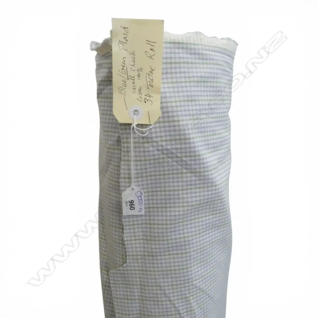 FABRIC BOLT; BLUE GREEN PLAID, COTTON, 34M ROLL Image 1++