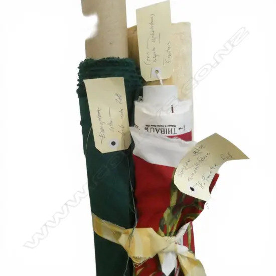 3 FABRIC BOLTS; EVERGREEN 6.6M, SUSSEX WINE 4.9M & CORN 5M5