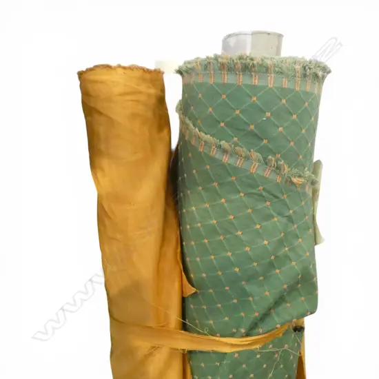 2 FABRIC BOLTS; PISTACHIO 21M + WHISKEY TAFFETA 10M ROLL