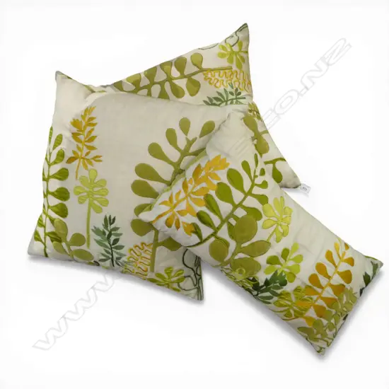 3 CUSHIONS w. ABSTRACT LEAF DESIGN