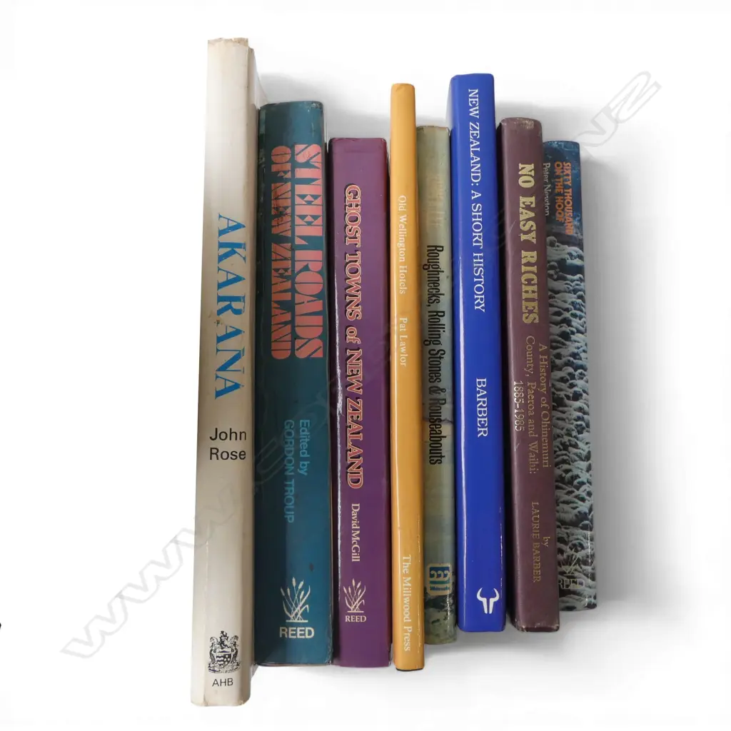 8 VINTAGE NZ BOOKS PAEROA & WAIHI, GHOST TOWNS, STEEL ROADS, WELLINGTON ETC  Image 1++