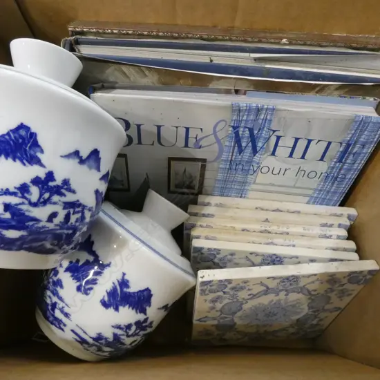 ASST. B/W TILES, CHINA & DESIGN BOOK on blue & white 