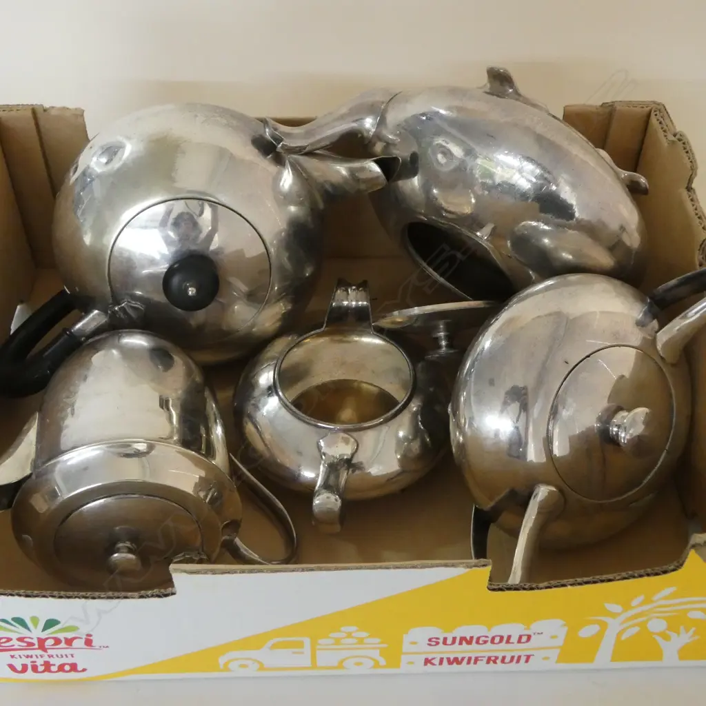 PLATED TEA SET - TEAPOT, M/S stamped 1950 & 2 OTHERS Image 1++