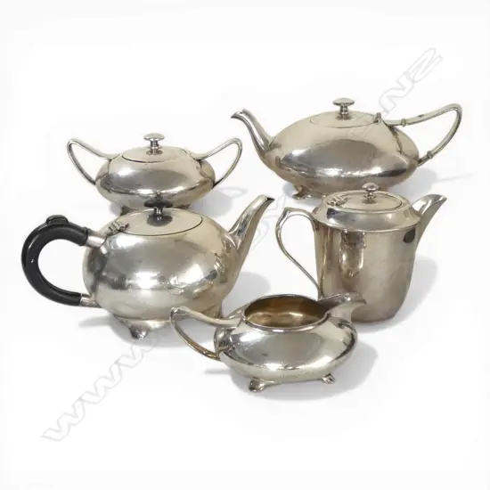 PLATED TEA SET - TEAPOT, M/S stamped 1950 & 2 OTHERS