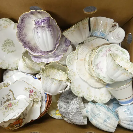 BOX OF EDWARDIAN CHINA PART TEASETS ETC
