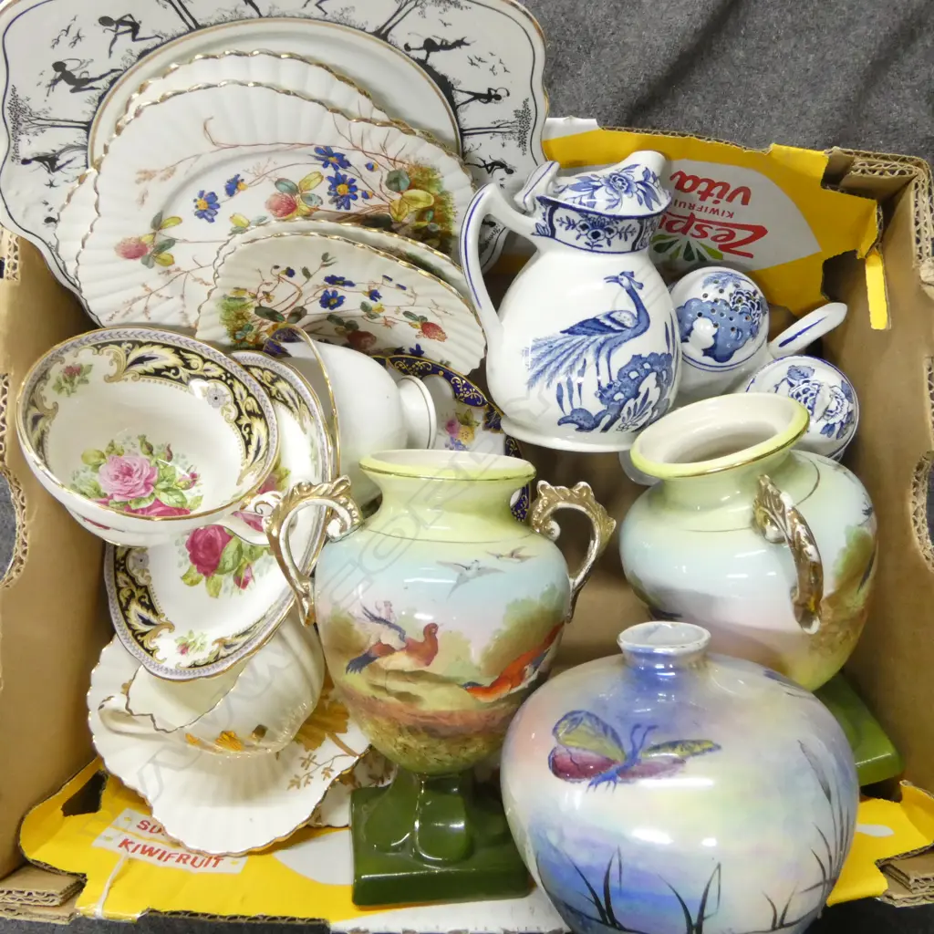 BOX OF MIXED CHINA VASES CONDIMENTS CSPS ETC Image 1++