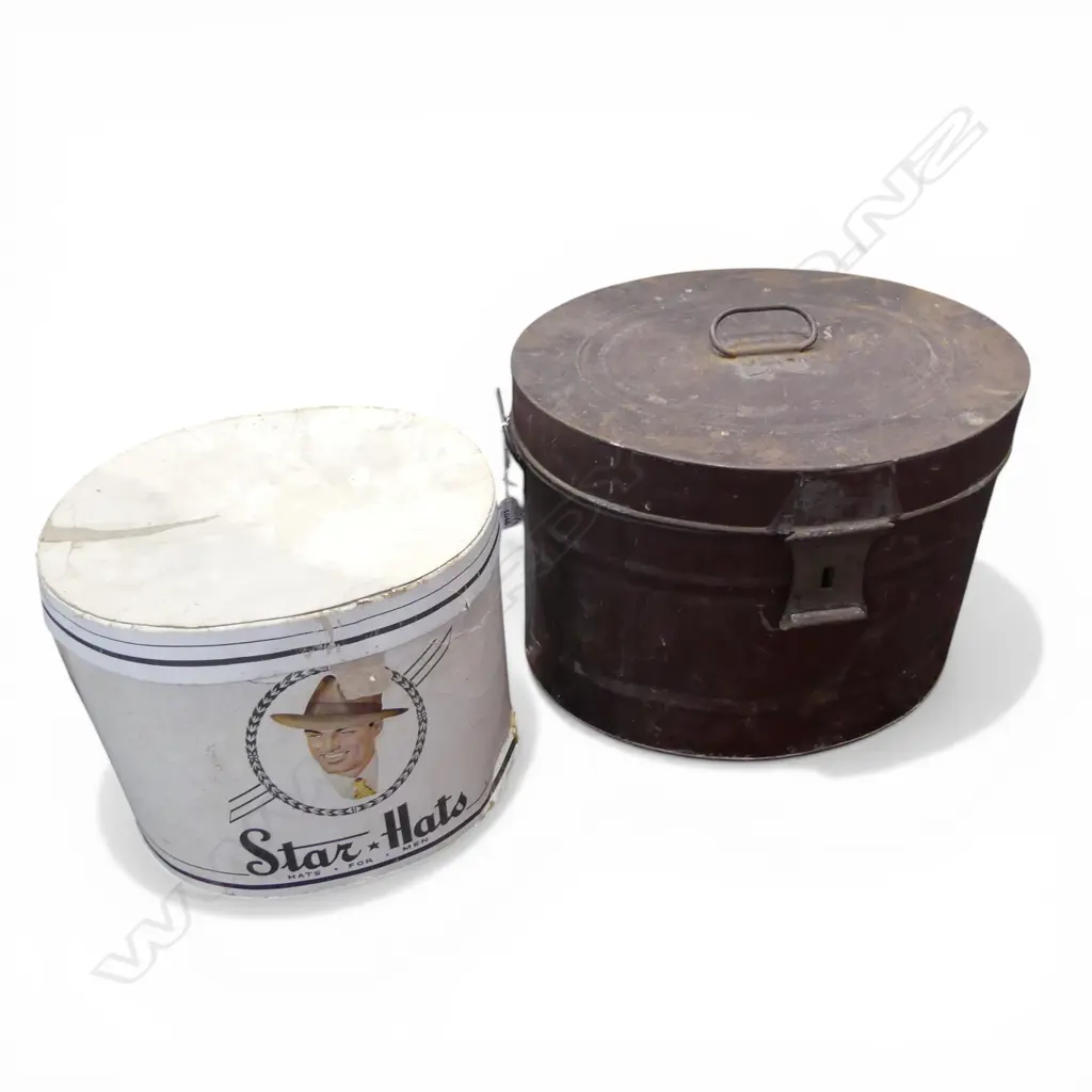 2 HAT BOXES; METAL / CARDBOARD Image 1++