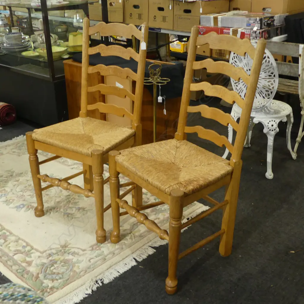 2 LADDER BACK CHAIRS, CANED SEATS Image 1++