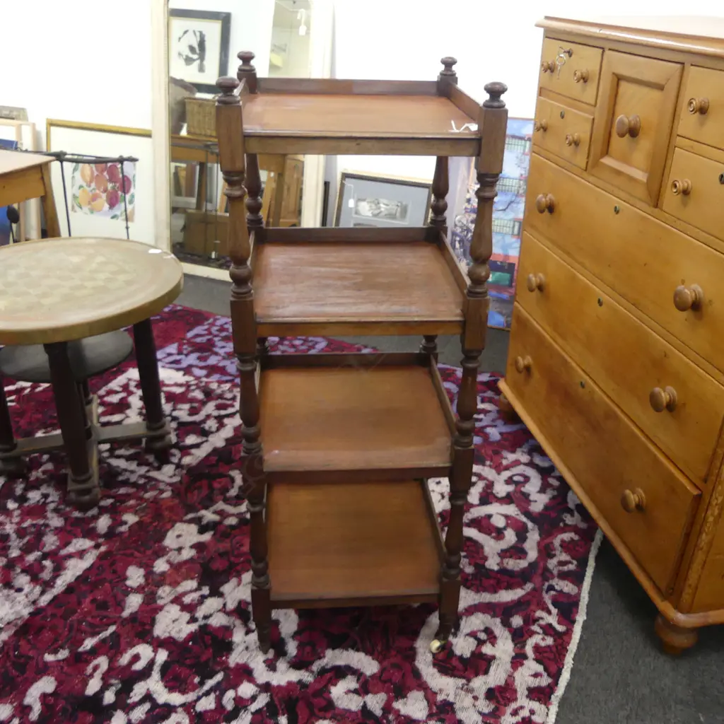 ANTIQUE 4 TIER WHATNOT on castors 450x455x1250mm Image 1++