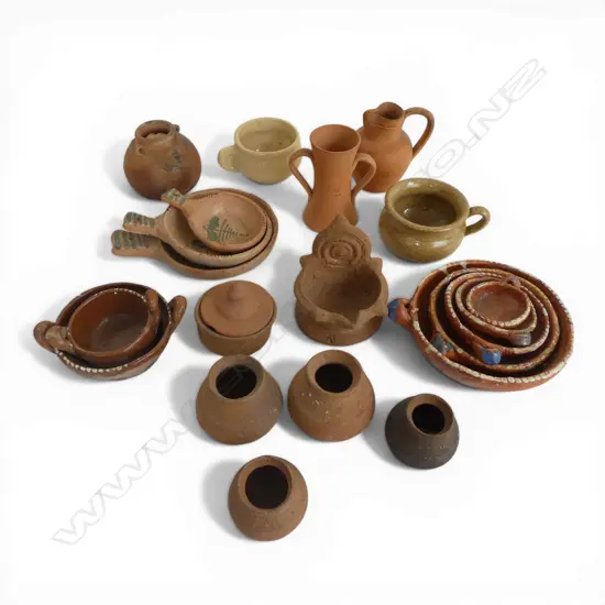 COLLECTION OF MOSTLY LOW-FIRED CERAMICS including mexico terracotta nesting bowls