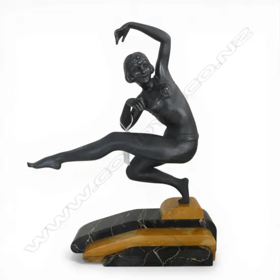 GEORGES ABEL VAN DE VOORDE (1888–1968), ART DECO DANCING FIGURE on multi-colour marble base, foot repaired H.350mm