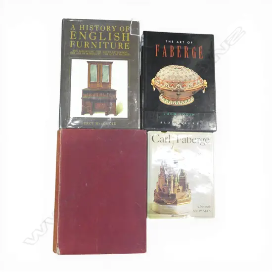 4 BOOKS; 2 ON FABERGE, HISTORY OF ENGLISH FURNITURE PERCY MacQUOID, ST. JAMES BUDGET MAGAZINE 1897-8