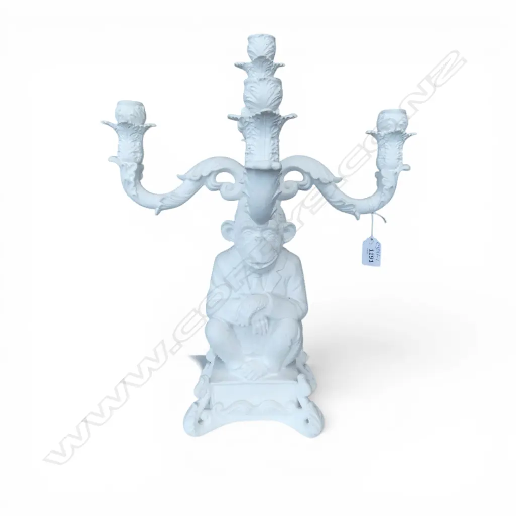 WHITE SELETTI BURLESQUE CANDELABRA 'WISE CHIMPANZEE' H.470mm Image 1++
