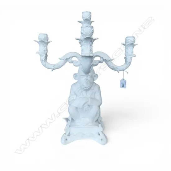WHITE SELETTI BURLESQUE CANDELABRA 'WISE CHIMPANZEE' H.470mm