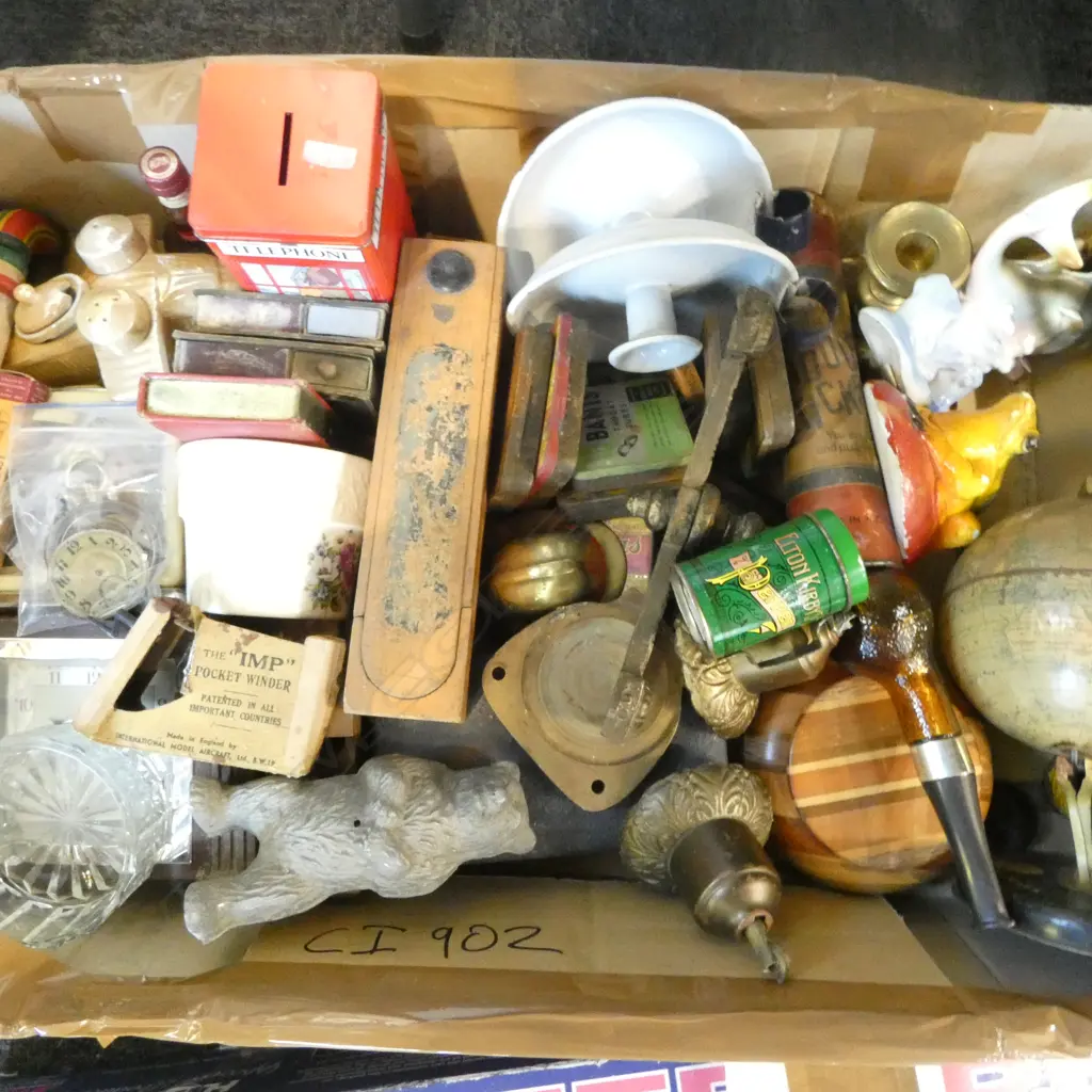 ASST. COLLECTIBLES etc; WATCH PARTS, GLOBE, BEAR MONEYBOX, etc Image 1++