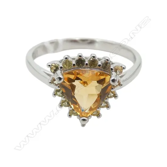 SILVER CITRINE AND YELLOW SAPPHIRE RING SIZE N