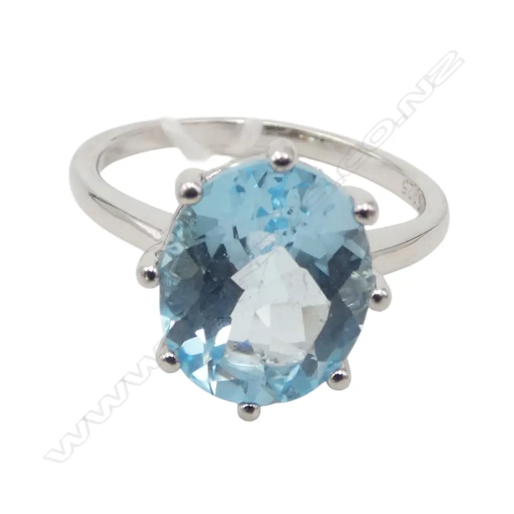 SILVER BLUE TOPAZ & CZ in setting RING SIZE N Image 1++