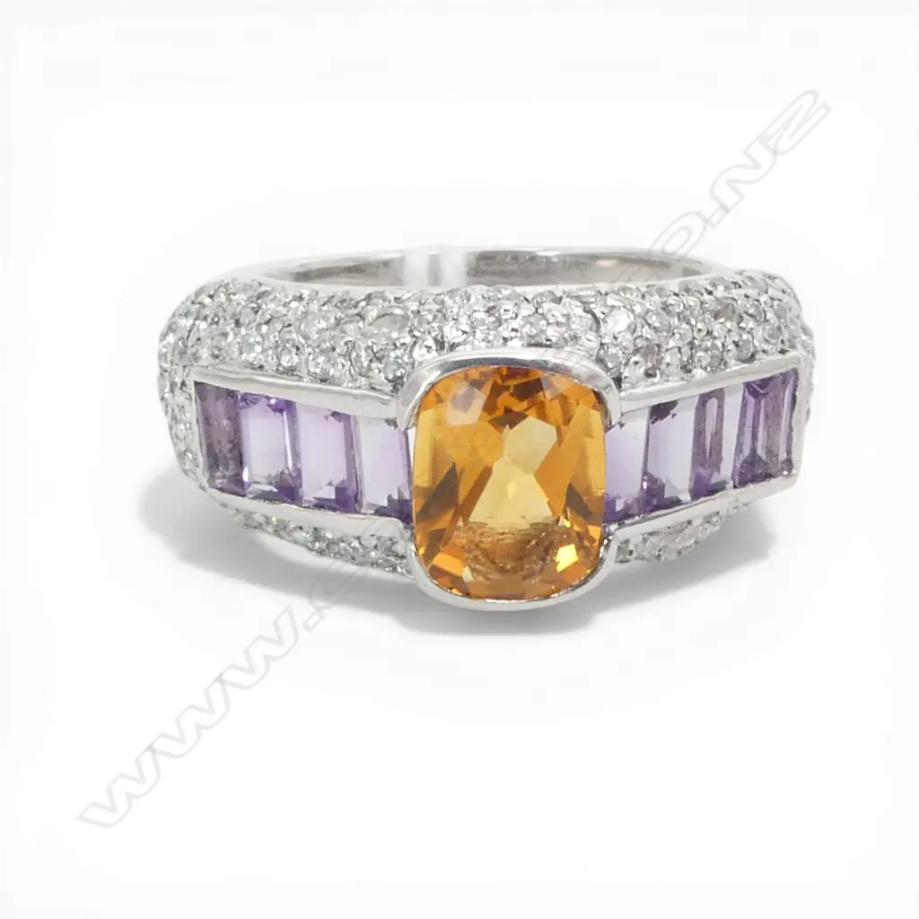 SILVER CITRINE & AMETHYST, NEW, SIZE P1/2 Image 1++