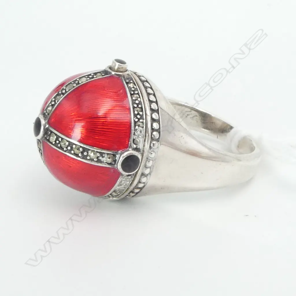 S/SILVER & ENAMEL POISON RING Image 1++