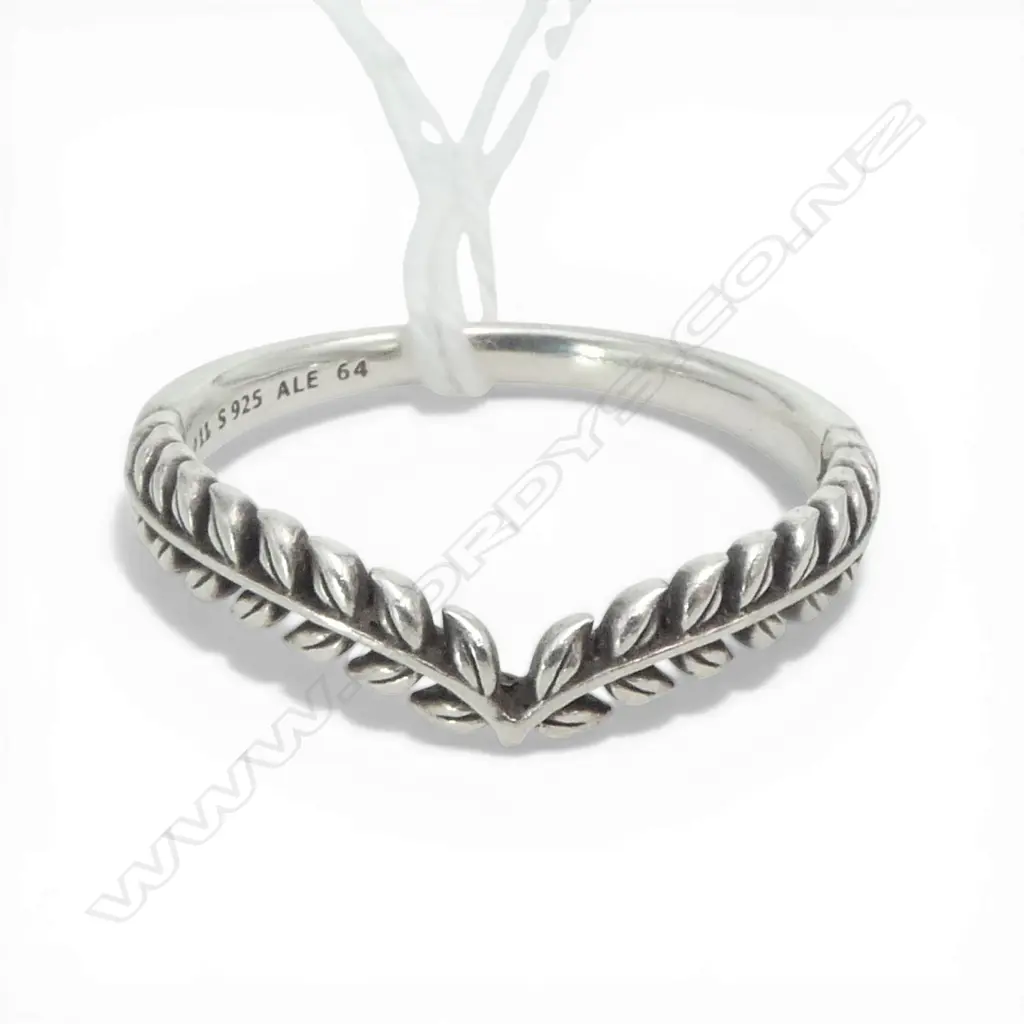 PANDORA SILVER LEAF DESIGN RING size W Image 1++