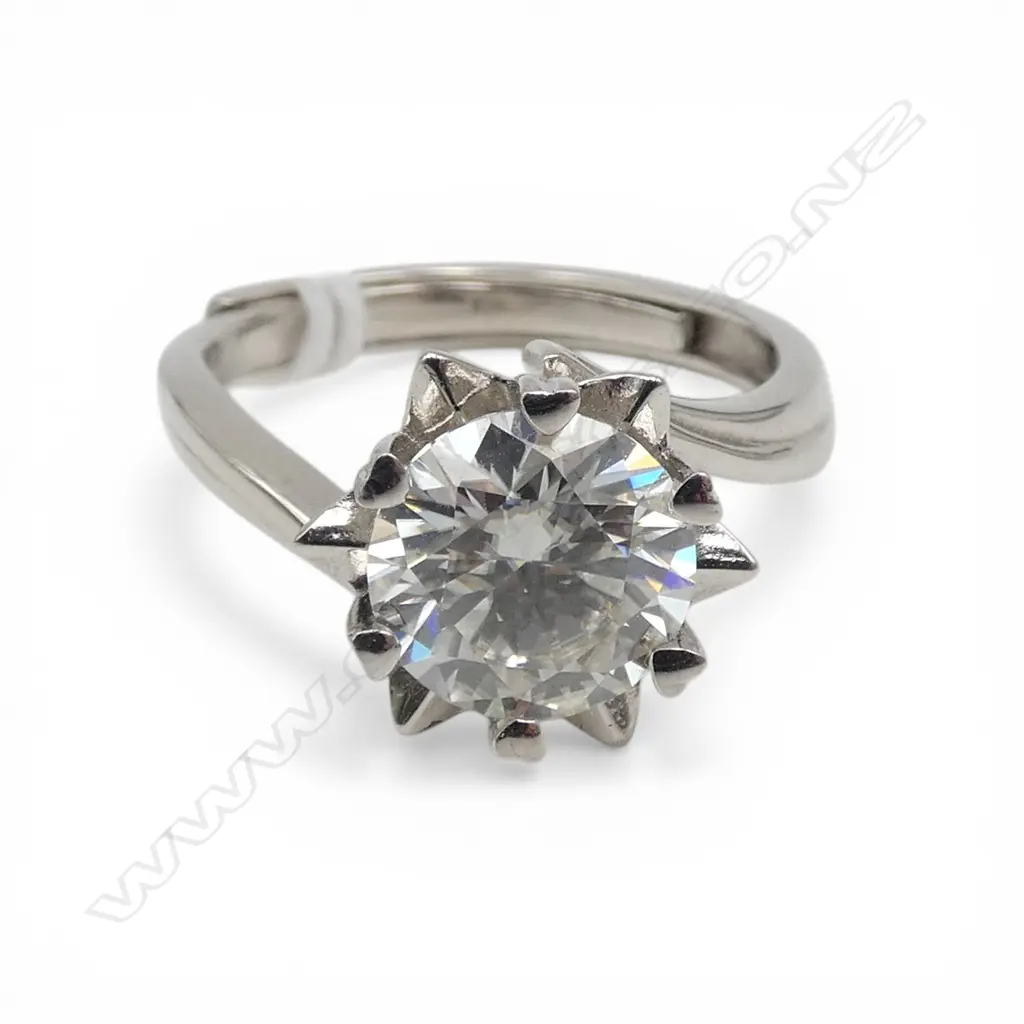 SILVER MOISSONITE RING, adjustable size 2.01 ct Image 1++